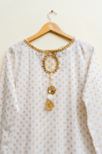 3 Piece White Gold Shirt, Plazo & Dupatta - Image 4
