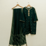 3 Piece Green Shirt, Plazo & Dupatta