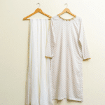 3 Piece White Gold Shirt, Plazo & Dupatta