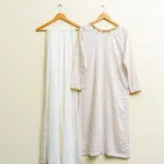 3 Piece White Gold Shirt, Plazo & Dupatta