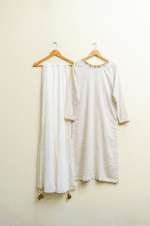 3 Piece White Gold Shirt, Plazo & Dupatta