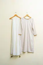 3 Piece White Gold Shirt, Plazo & Dupatta