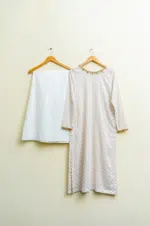 3 Piece White Gold Shirt, Plazo & Dupatta - Image 6