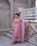 3 Piece Pink Frock Dupatta & Trouser