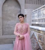 3 Piece Pink Frock Dupatta & Trouser - Image 3