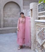 3 Piece Pink Frock Dupatta & Trouser - Image 7