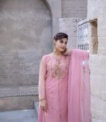 3 Piece Pink Frock Dupatta & Trouser - Image 5
