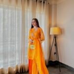 3 Piece Orange Shirt Dupatta & Farshi Shalwar