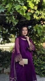 3 Piece Purple Shirt Dupatta & Trouser - Image 10