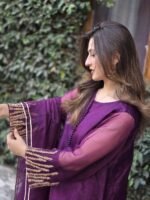 3 Piece Purple Shirt Dupatta & Trouser - Image 4