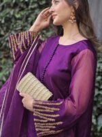 3 Piece Purple Shirt Dupatta & Trouser - Image 3