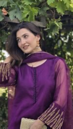 3 Piece Purple Shirt Dupatta & Trouser - Image 5
