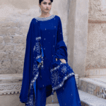 3 Piece Royal Blue Velvet Shirt & Shawl