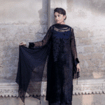 Four Piece Palachi Velvet Shirt, Inner, Dupatta & Plazo