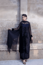 Four Piece Palachi Velvet Shirt, Inner, Dupatta & Plazo