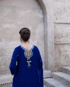 3 Piece Royal Blue Velvet Shirt & Shawl - Image 8