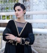 3 Piece Black Velvet Shirt, Dupatta & Farshi Shalwar - Image 2