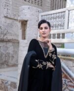 3 Piece Black Velvet Shirt, Dupatta & Farshi Shalwar - Image 7