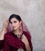 3 Piece Maroon Velvet Shirt, Dupatta & Trouser - Image 7