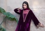 3 Piece Purple Velvet Shirt, Dupatta & Trouser - Image 2