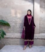 3 Piece Purple Velvet Shirt, Dupatta & Trouser - Image 8