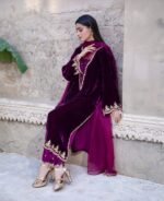 3 Piece Purple Velvet Shirt, Dupatta & Trouser - Image 5