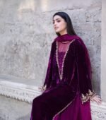 3 Piece Purple Velvet Shirt, Dupatta & Trouser - Image 6
