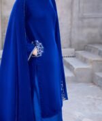 3 Piece Royal Blue Velvet Shirt, Dupatta & Plazo - Image 3