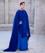3 Piece Royal Blue Velvet Shirt, Dupatta & Plazo - Image 8