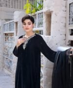 3 Piece Black Velvet Shirt, Dupatta & Trouser - Image 2