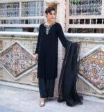 3 Piece Black Velvet Shirt, Dupatta & Trouser - Image 7