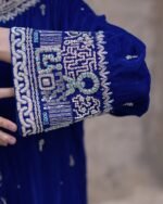 3 Piece Royal Blue Velvet Shirt & Shawl - Image 3