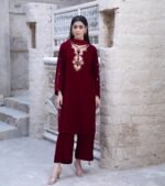 3 Piece Velvet Shirt Mukaish, Dupatta & Trouser - Image 4