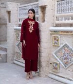 3 Piece Velvet Shirt Mukaish, Dupatta & Trouser - Image 5