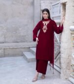 3 Piece Velvet Shirt Mukaish, Dupatta & Trouser - Image 6