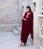 3 Piece Velvet Shirt Mukaish, Dupatta & Trouser - Image 3