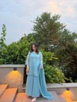 3 Piece Organza Shirt, Plazo & Trouser