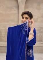 Royal Blue Velvet Shawl - Image 2