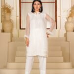 2 Piece Organza Coat Style Shirt & Trouser