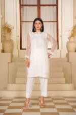 2 Piece Organza Coat Style Shirt & Trouser